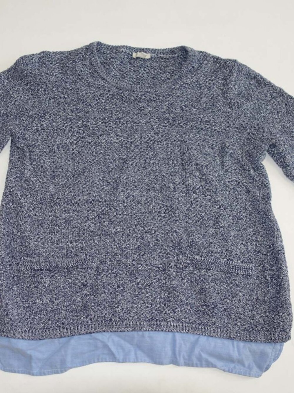 Talbots Women's Crewneck Twofer Sweater Medium Blue 100% Cotton Pullover M